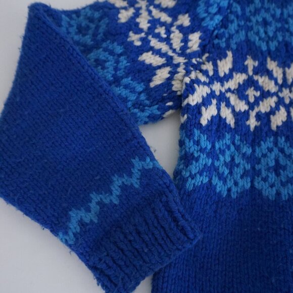 Vintage '70S Blue White Thick Heavyweight Wool Winter Zip Up Cardigan Sweater S - Picture 8 of 9